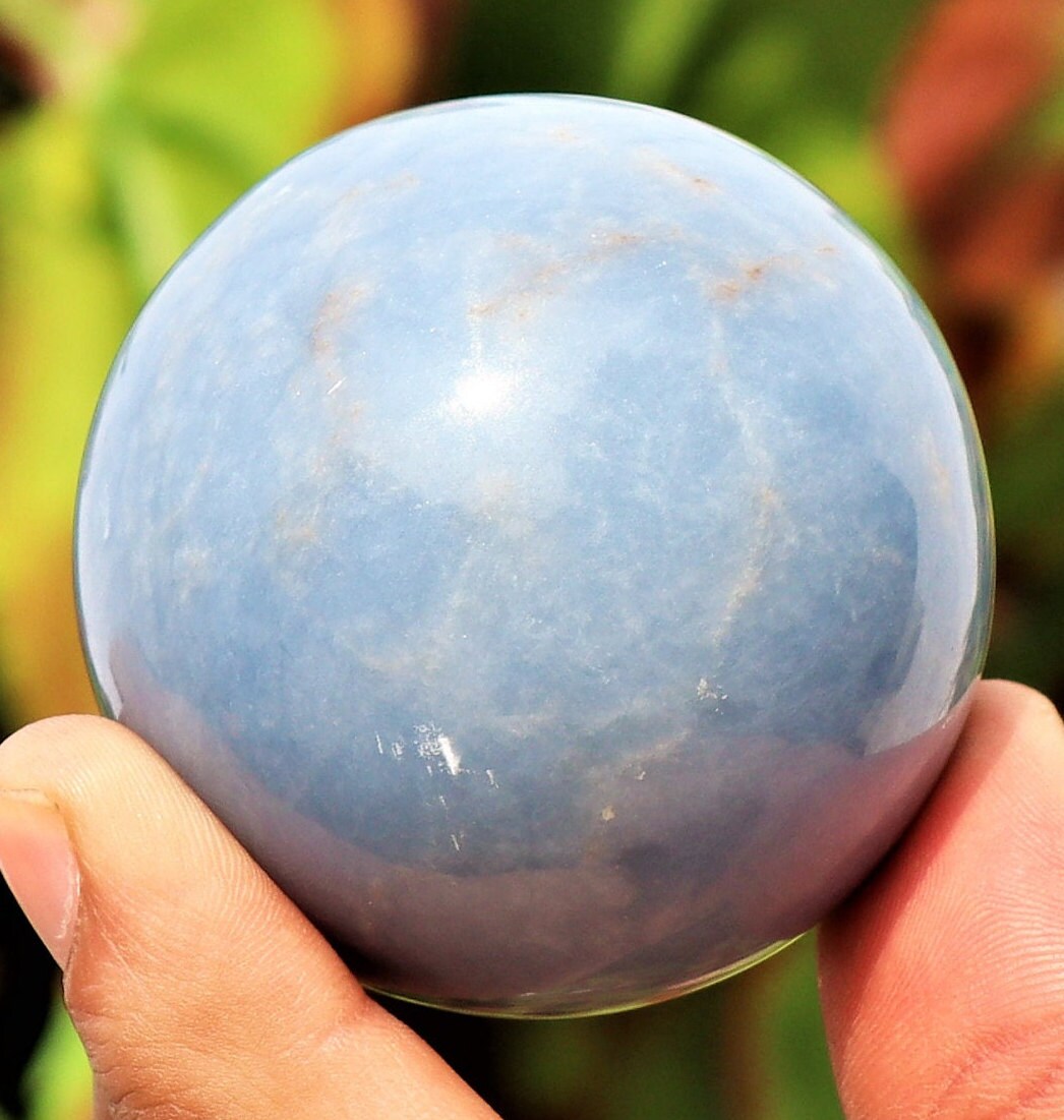 Angelite Crystal Sphere: 50mm Natural Gemstone, Spiritual Decor