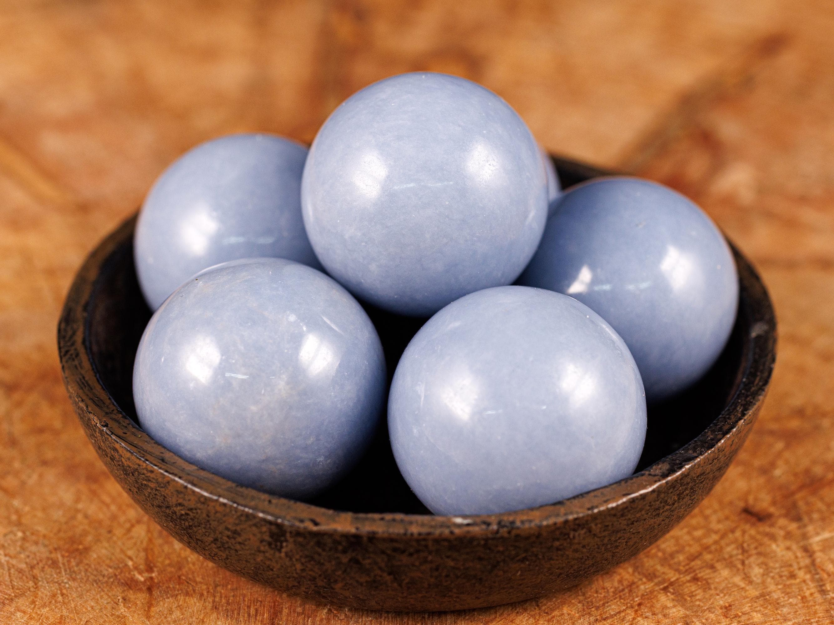 Angelite Crystal Sphere  :  Xs-xl Pastel Blue Polished Stone Ball Natural Home Decor, E0229