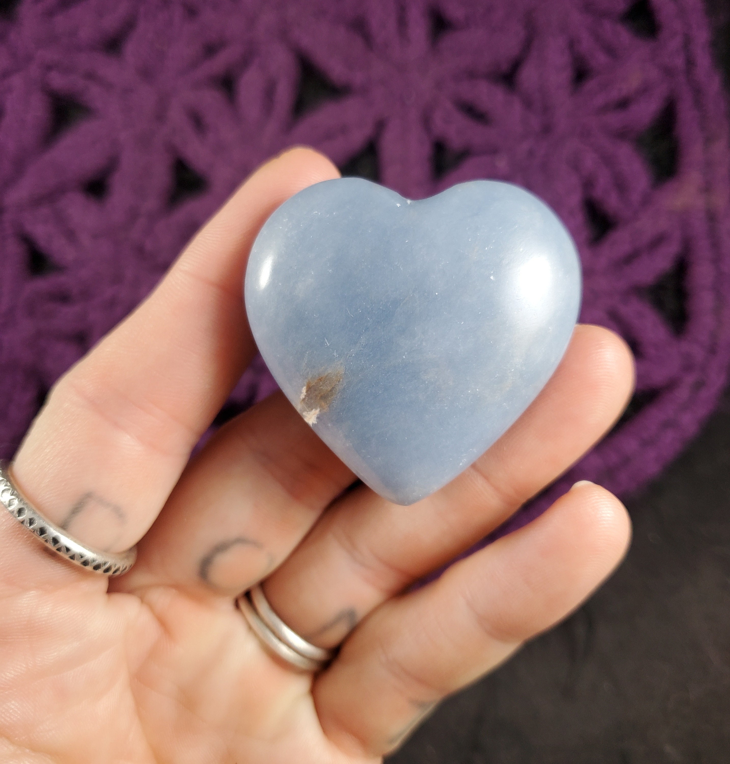 Angelite Heart Crystal Polished Stones Pocket Crystals Natural Blue Anhydrite Unique Peru Carving Carved Shaped