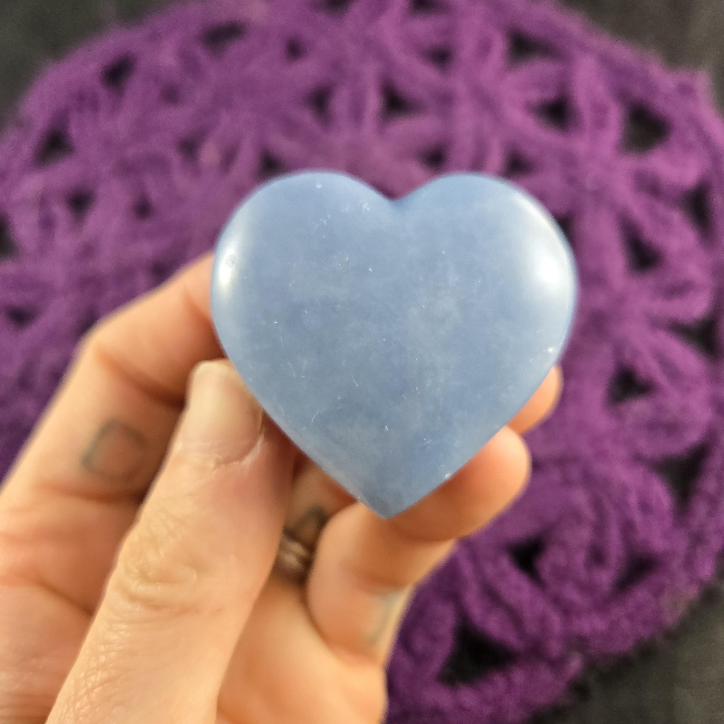 Angelite Heart Crystal Polished Stones Pocket Crystals Natural Blue Anhydrite Unique Peru Carving Carved Shaped Angelite Heart Crystal Polished Stones Pocket Crystals Natural Blue Anhydrite Unique Peru Carving Carved Shaped