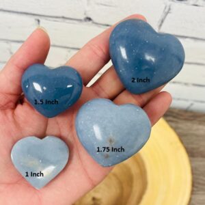 Angelite Heart Palm Stones, Polished Massage Gemstone, Healing Crystal, Pick Size of Your Choice