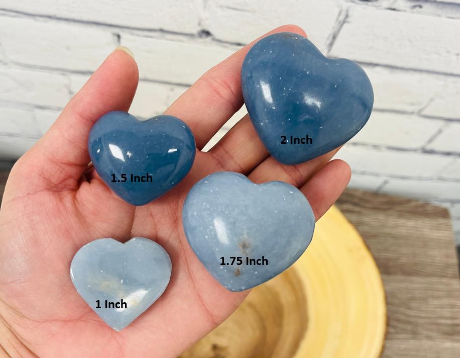 Angelite Heart Palm Stones, Polished Massage Gemstone, Healing Crystal, Pick Size Of Your Choice
