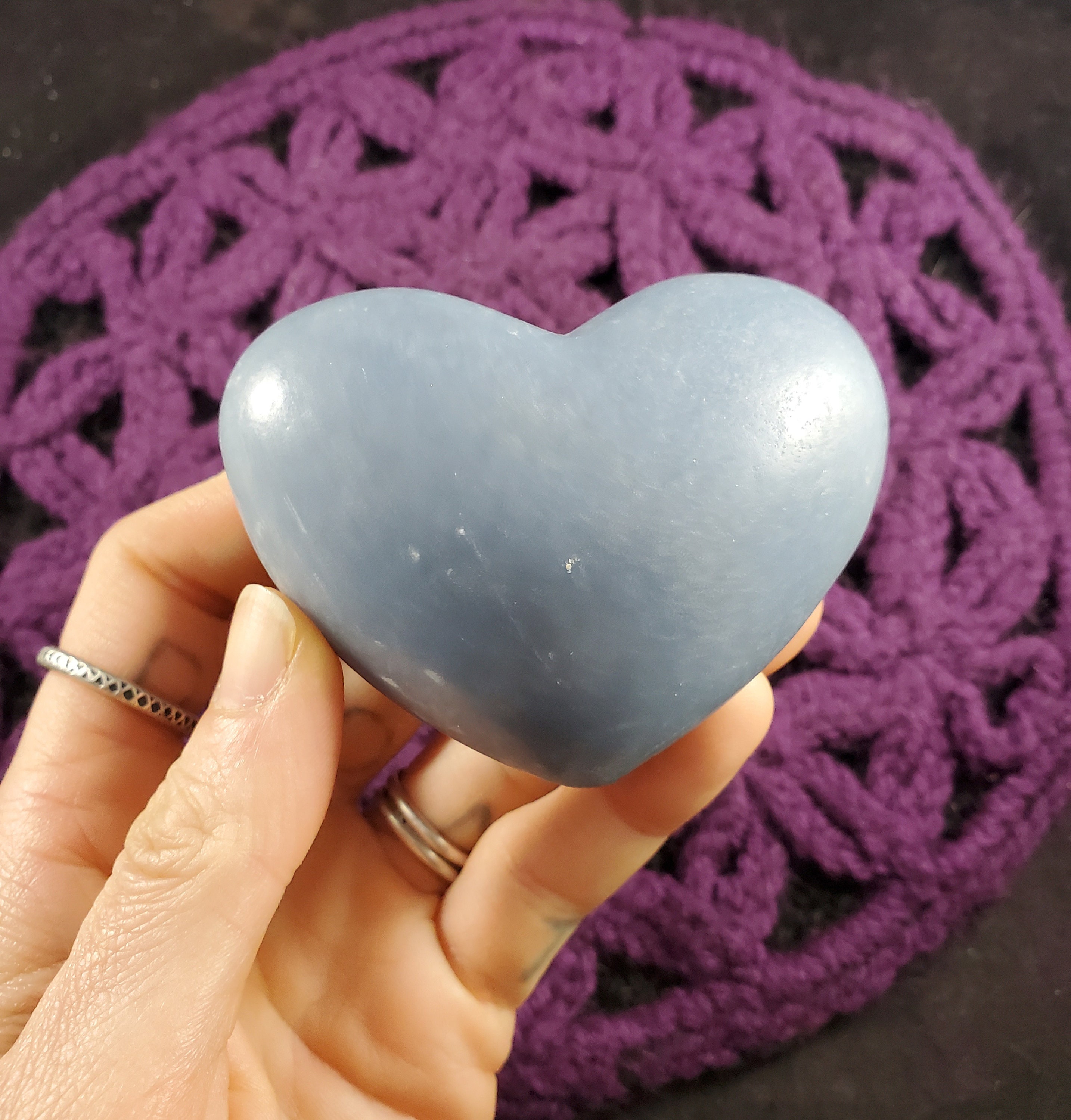 Large Angelite Heart Crystal Polished Stones Crystals Natural Blue Anhydrite Unique Peru Carving Carved Shaped