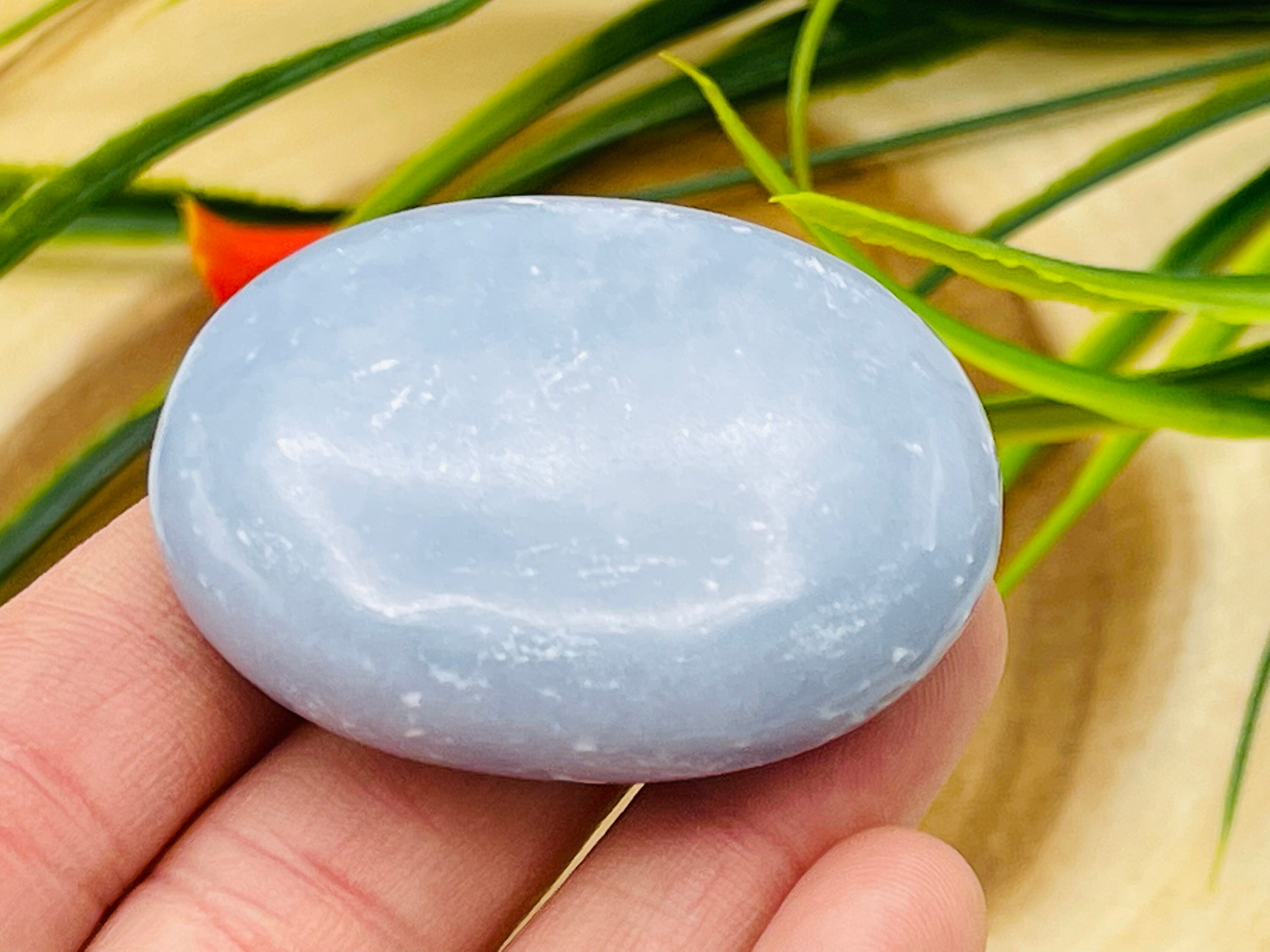 Angelite Massage Palm Stone, Pocket Gemstone, Healing Crystal Angelite Massage Palm Stone, Pocket Gemstone, Healing Crystal