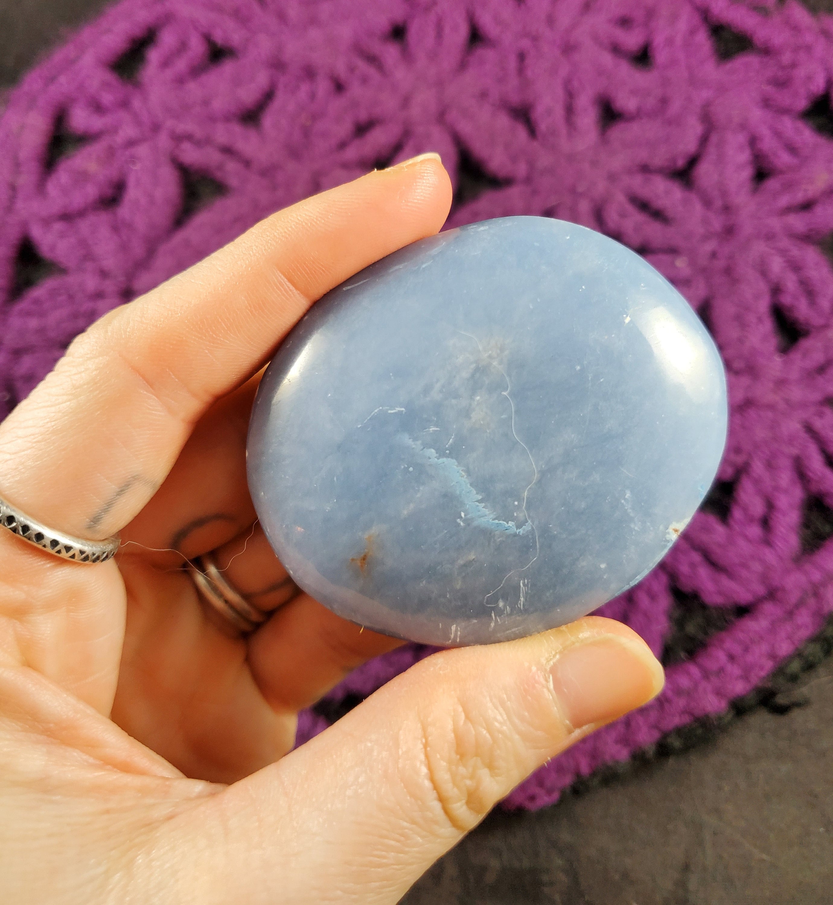 Angelite Palmstone Gallet Crystal Palm Stones Crystals Natural Blue Anhydrite Unique Peru