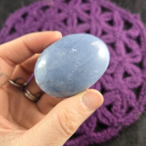 Angelite Palmstone Gallet Crystal Palm Stone Natural Blue Anhydrite Unique Peru Angelite Palmstone Gallet Crystal Palm Stone Natural Blue Anhydrite Unique Peru