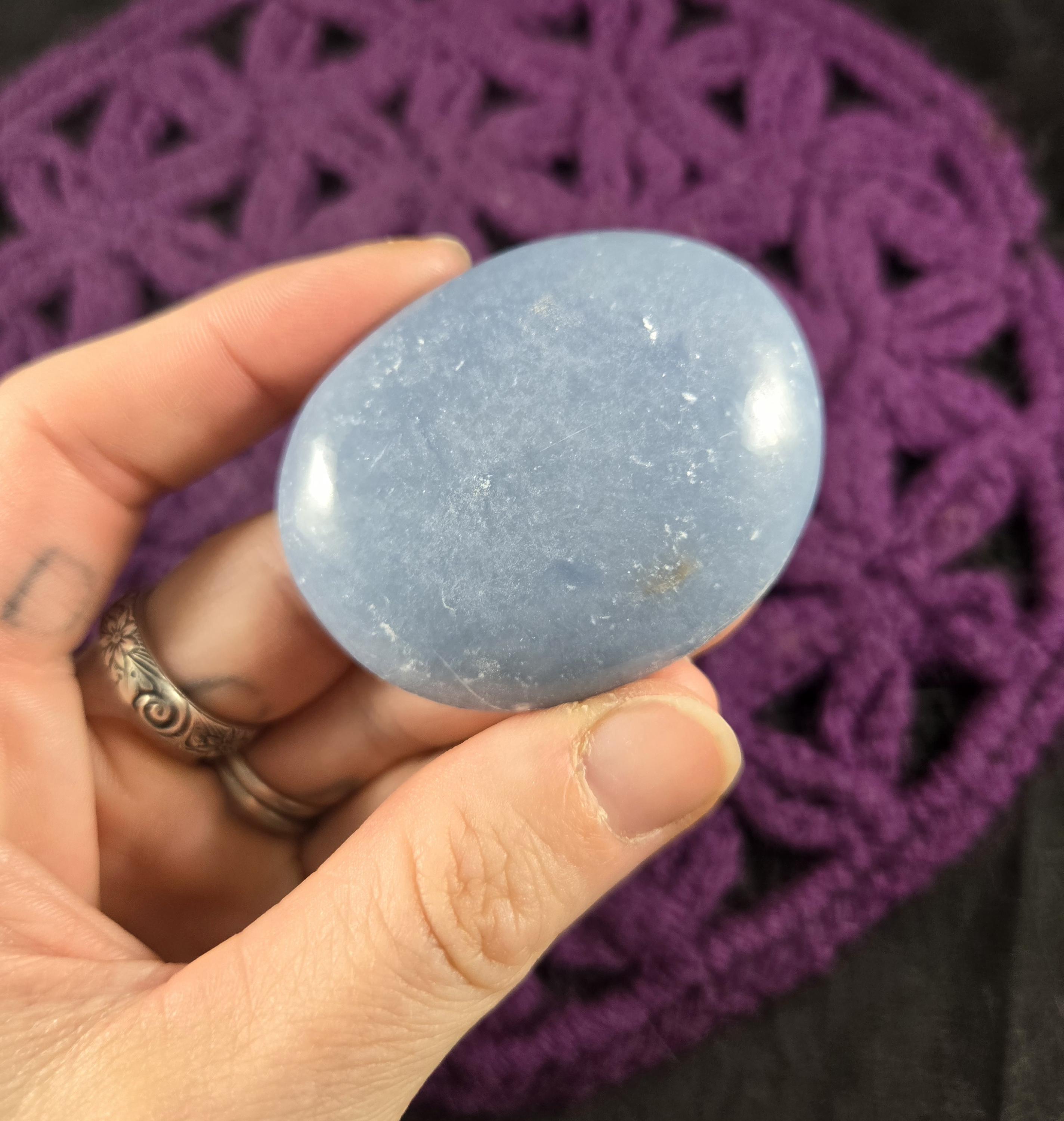 Angelite Palmstone Gallet Crystal Palm Stones Crystals Natural Blue Anhydrite Unique Peru Angelite Palmstone Gallet Crystal Palm Stones Crystals Natural Blue Anhydrite Unique Peru