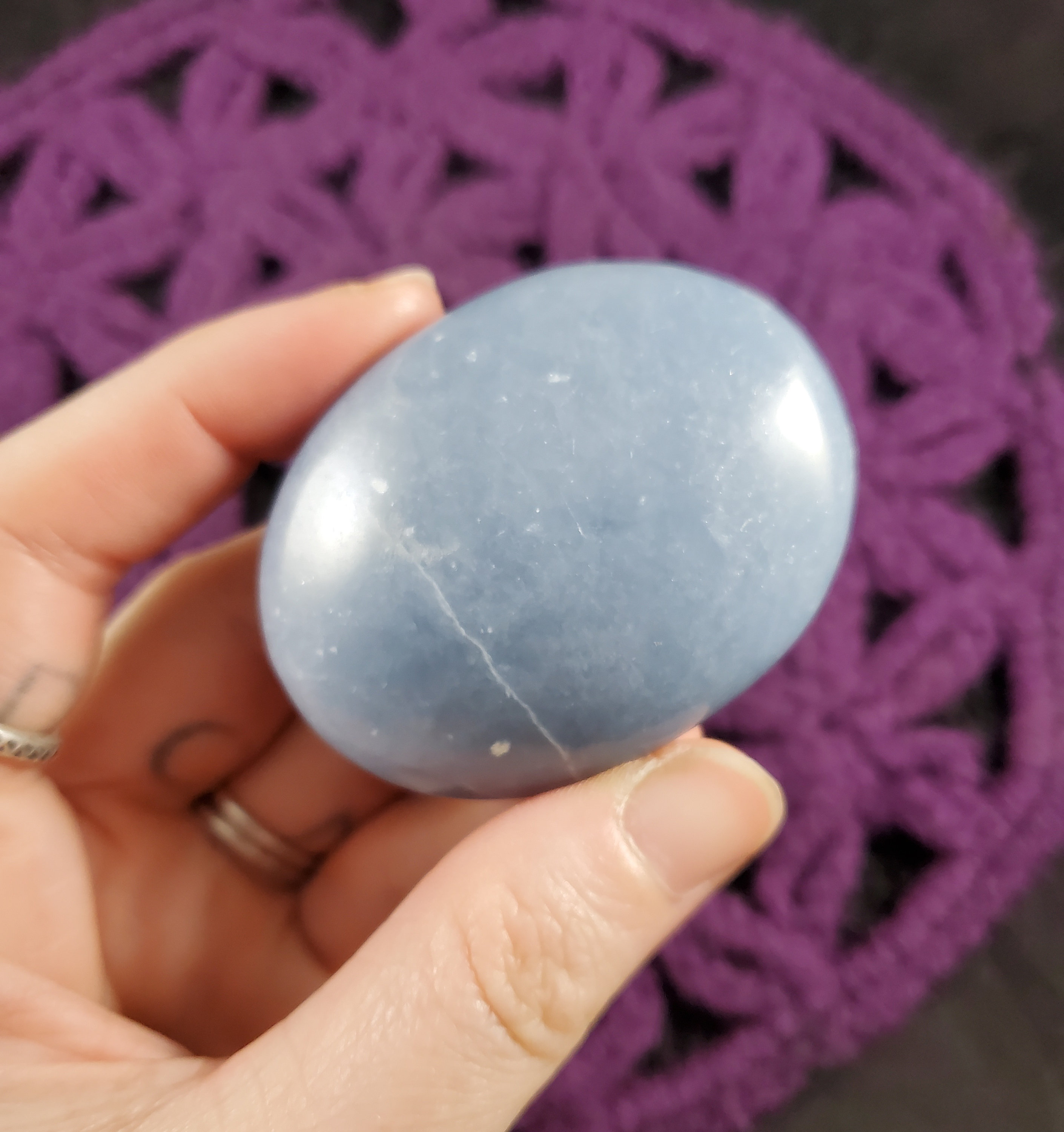 Angelite Palmstone Gallet Crystal Palm Stones Crystals Natural Blue Anhydrite Unique Peru