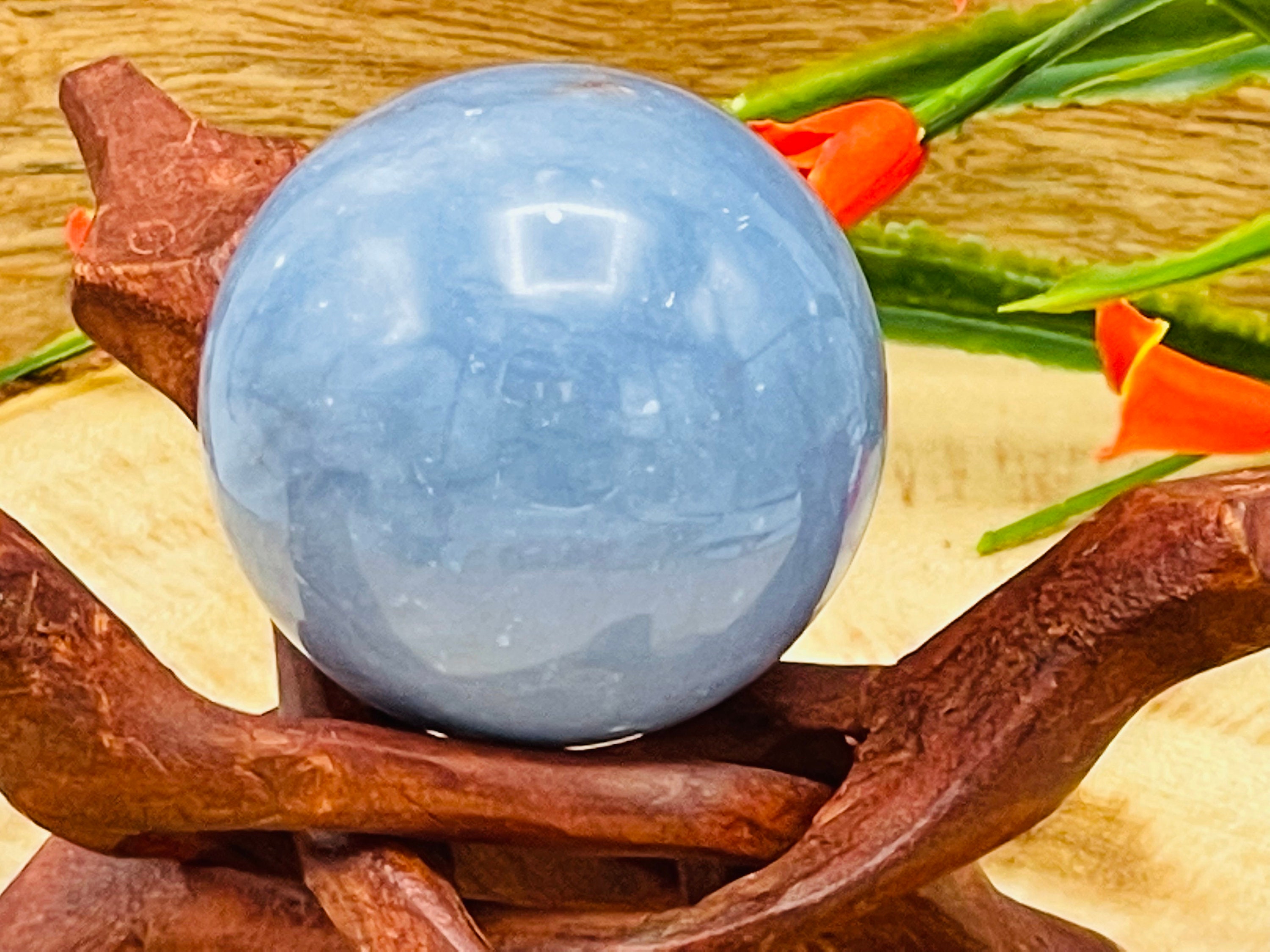 Angelite Sphere, Blue Crystal Ball, Gemstone Sphere, Healing Chakra Stone, 2 Inch (50 Mm)