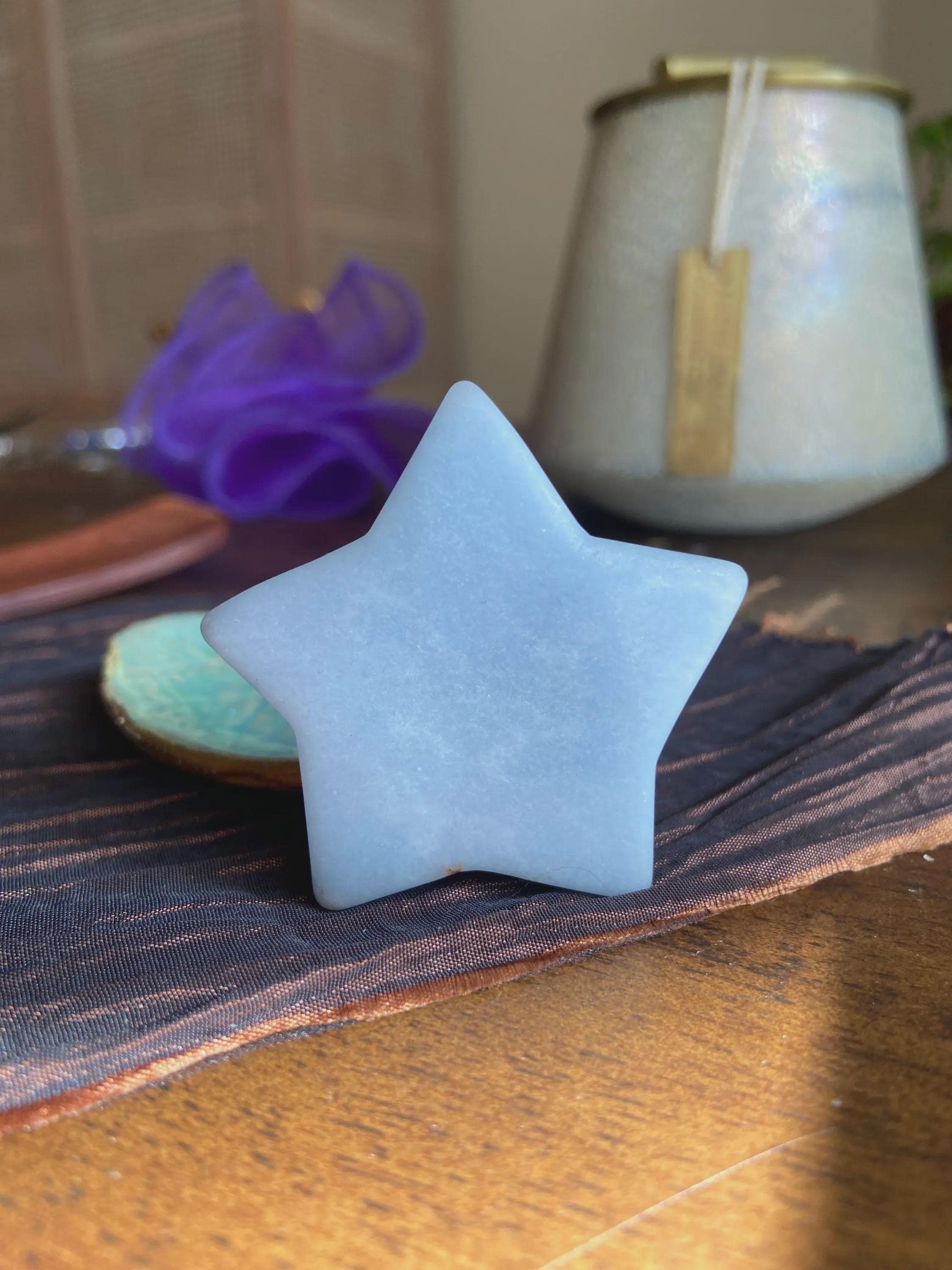 Angelite Star, Throat Chakra Healing Crystal Carving, Tranquility, Intuitively Selected