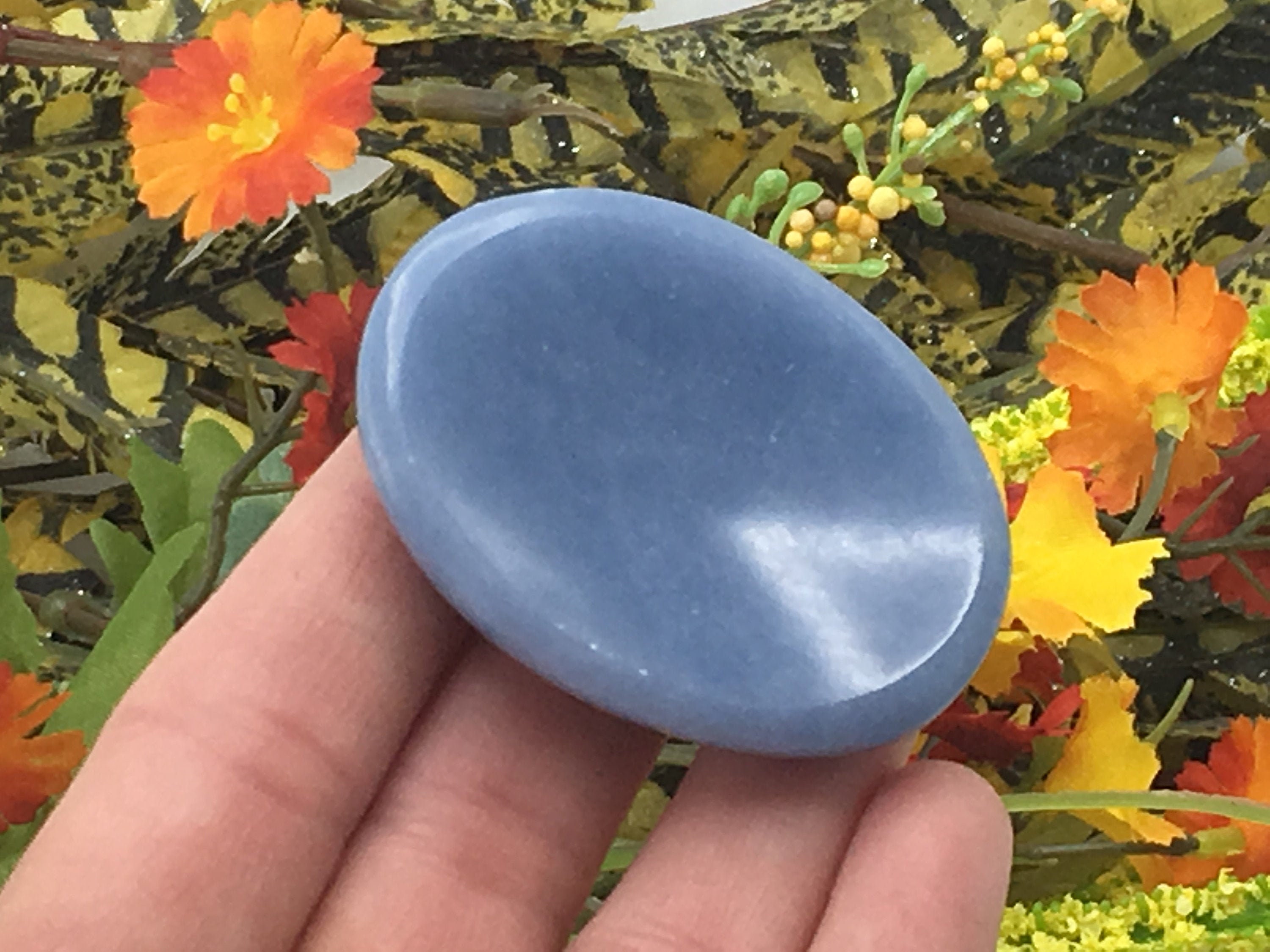 Angelite Worry Stone, Healing Crystal Thumb Massage Stone, Polished Gemstone