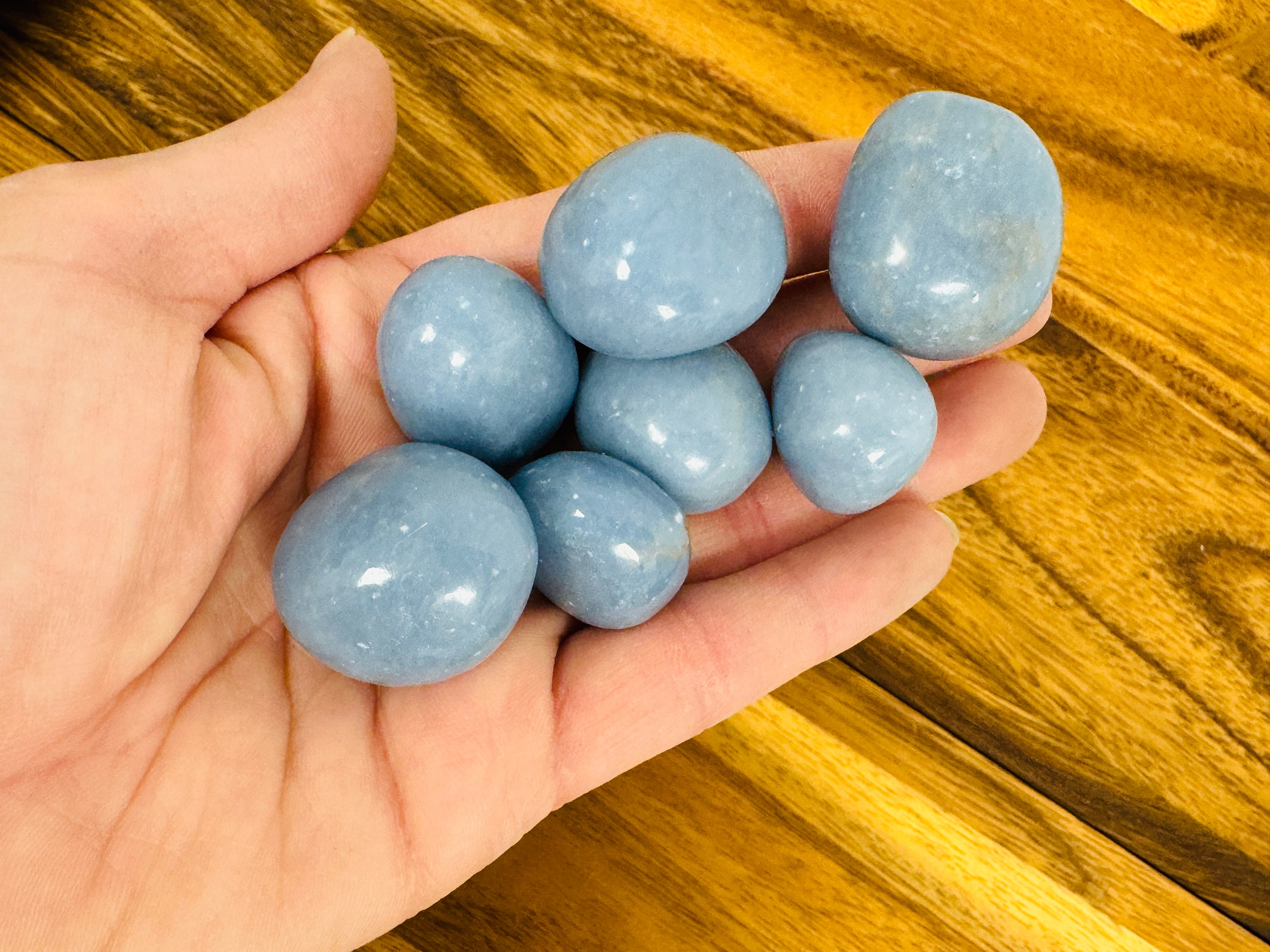 Blue Angelite Tumbled Stones, Chakra Healing Crystals