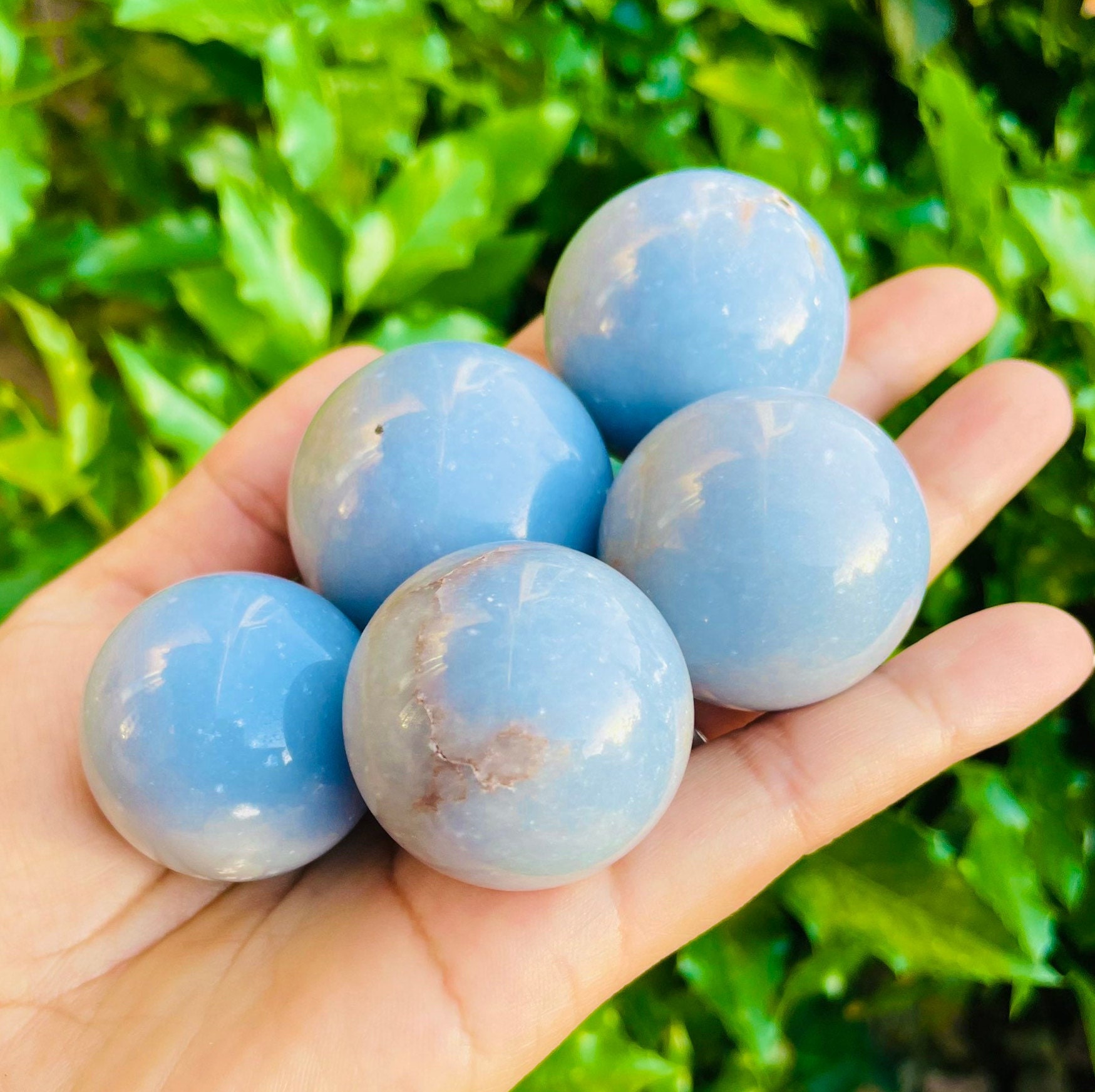 Angelite Crystal Sphere: Light Blue Tumbled Stone (30-40mm)