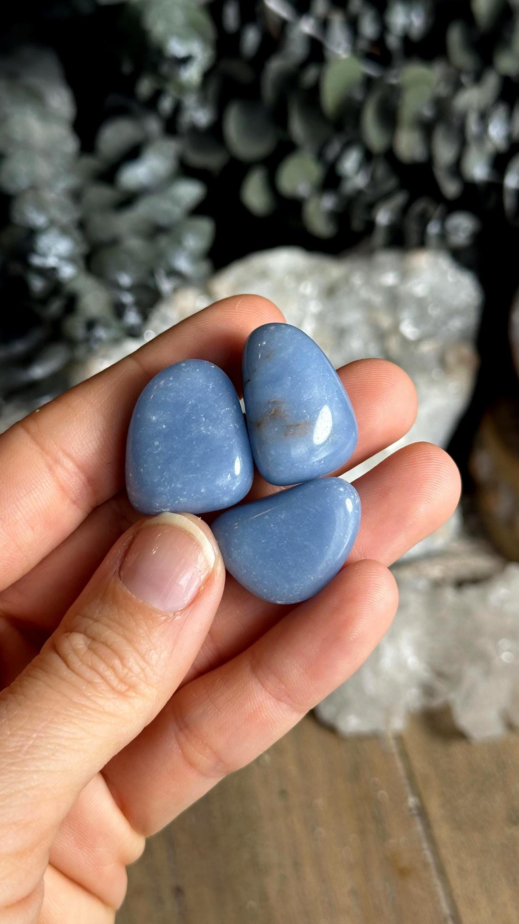 Tumbled Angelite Stone, Chakra Balancing Crystal
