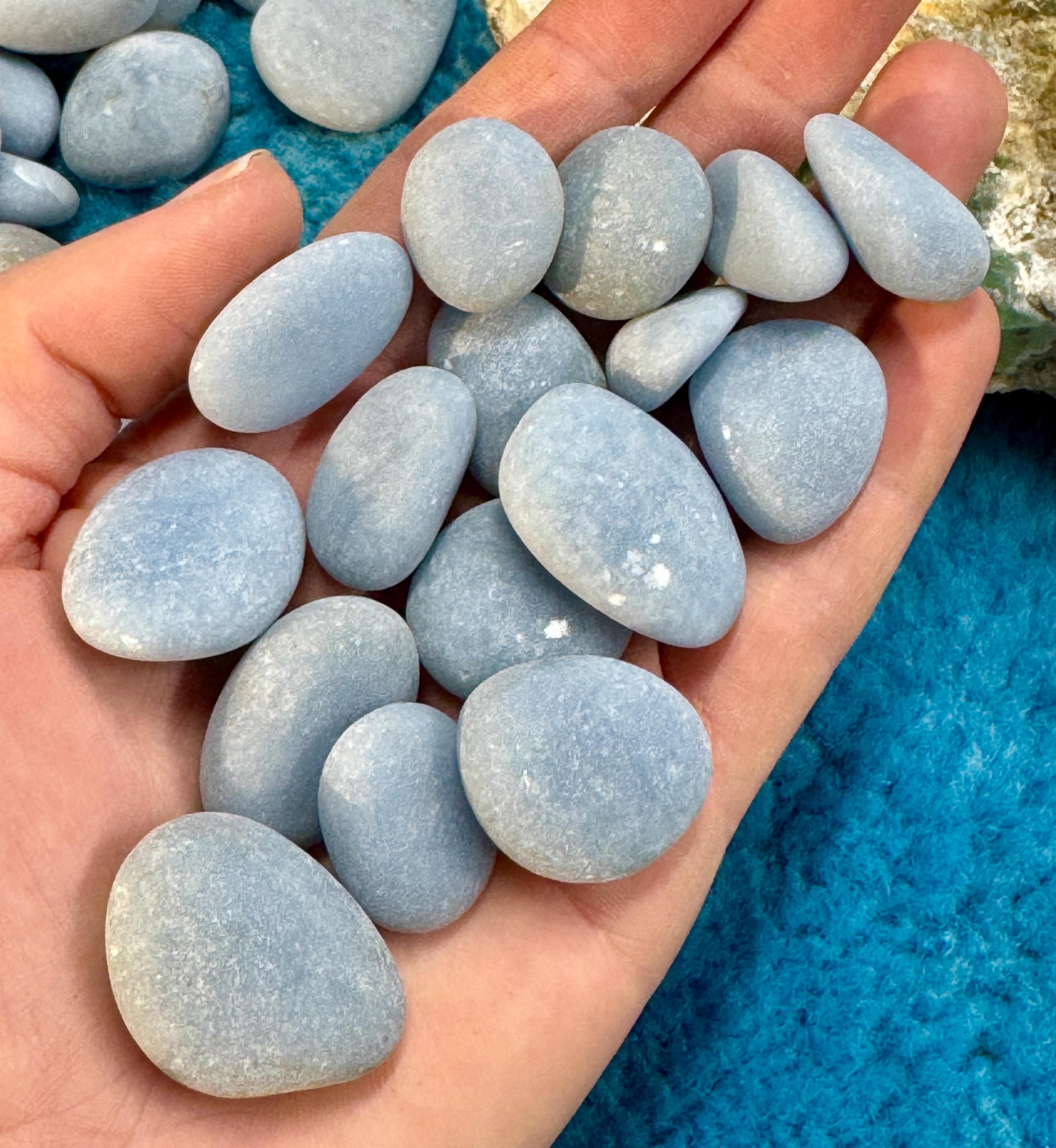 Angelite Stones Baby Blue Polished Gems Angelite Tumbled Angelite Gems Angelite Stones Angelite Crystals Powder Blue Tumbles Stone Sky Blues