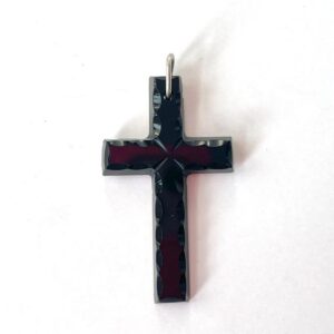 Antique French Jet Mourning Cross Pendant