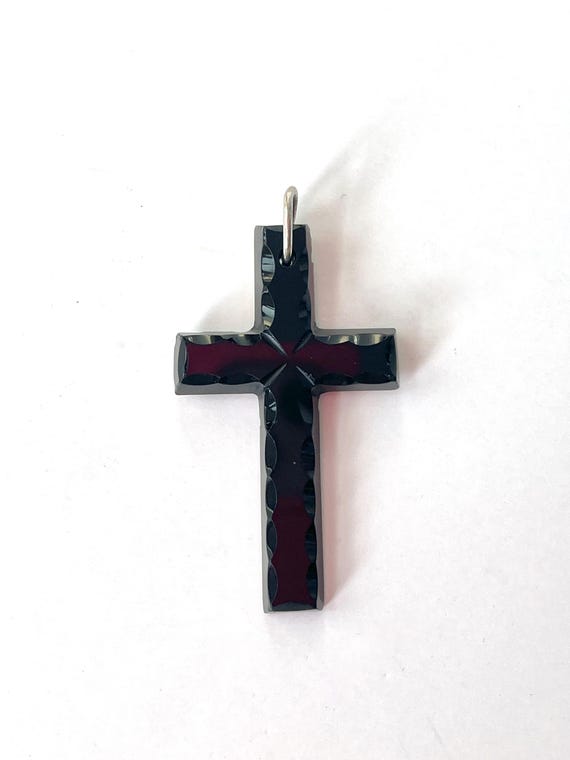 Antique French Jet Mourning Cross Pendant