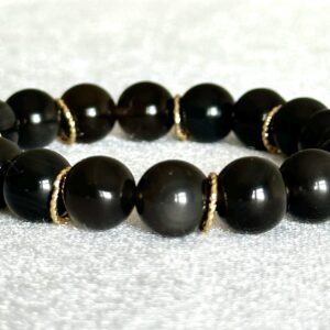 Apache Tears Bracelet 10mm, Obsidian Jewelry, Handmade Gemstone Bracelet for Men Women