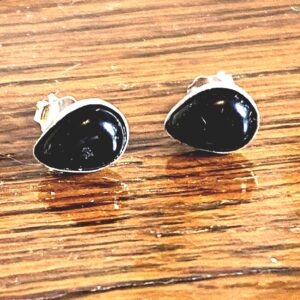 Apache Tears Obsidian earrings studs 8x6 pear teardrop 925 Sterling silver is solid. - Solace, comfort in sorrow, grief or distress