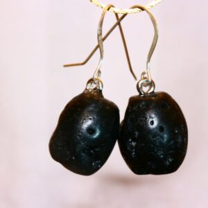 Earrings Apache Tears Solid Sterling Silver Loops
