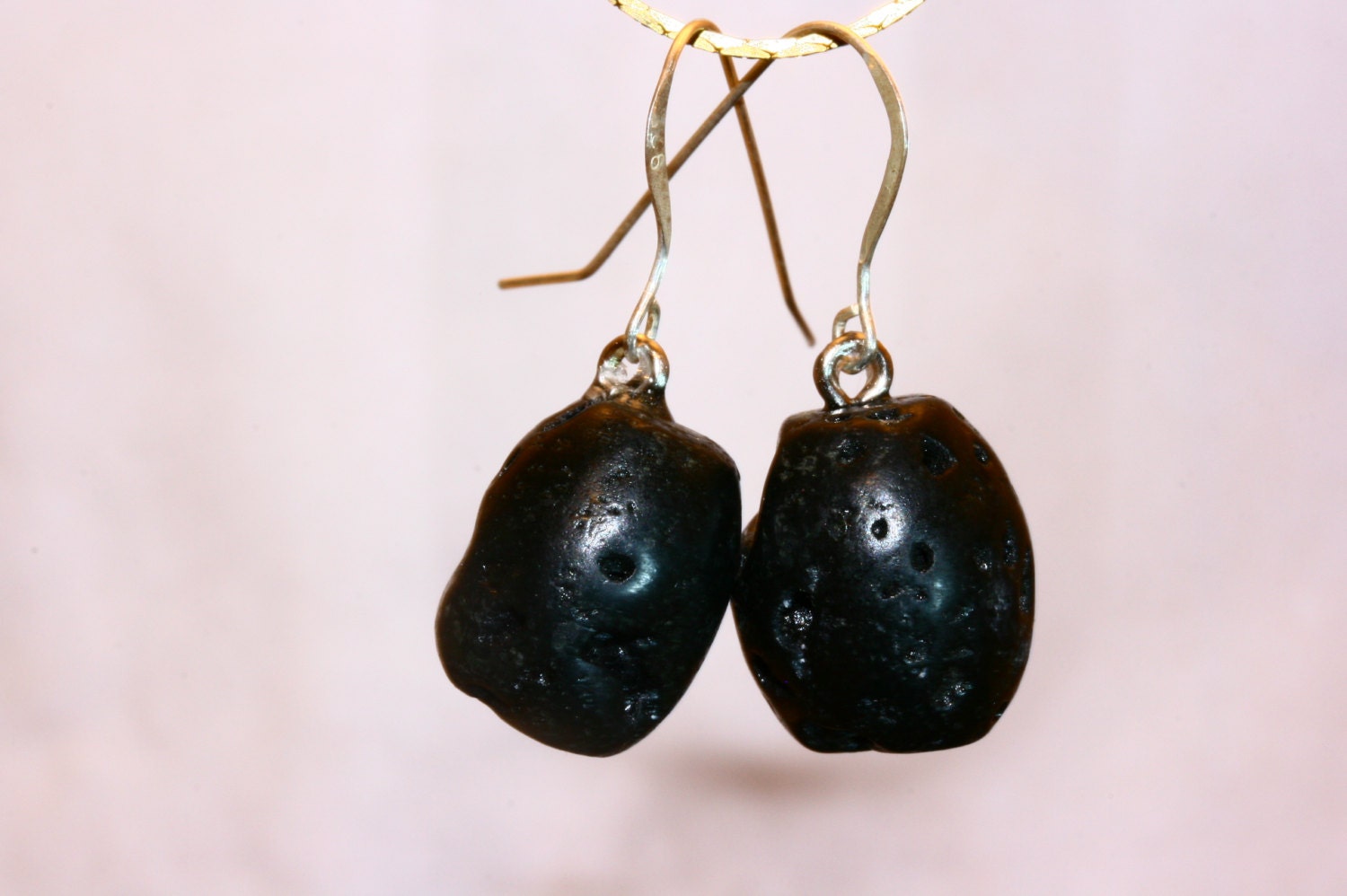 Earrings Apache Tears Solid Sterling Silver Loops