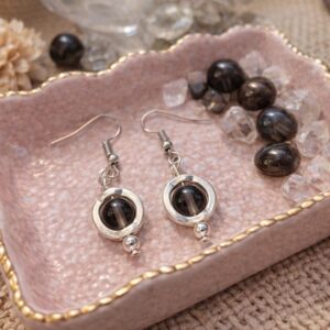 Apache Tear Drop Earrings | 8mm Beads |Silver Dangle Earrings | Protective Obsidian Jewelry | Grounding Gift