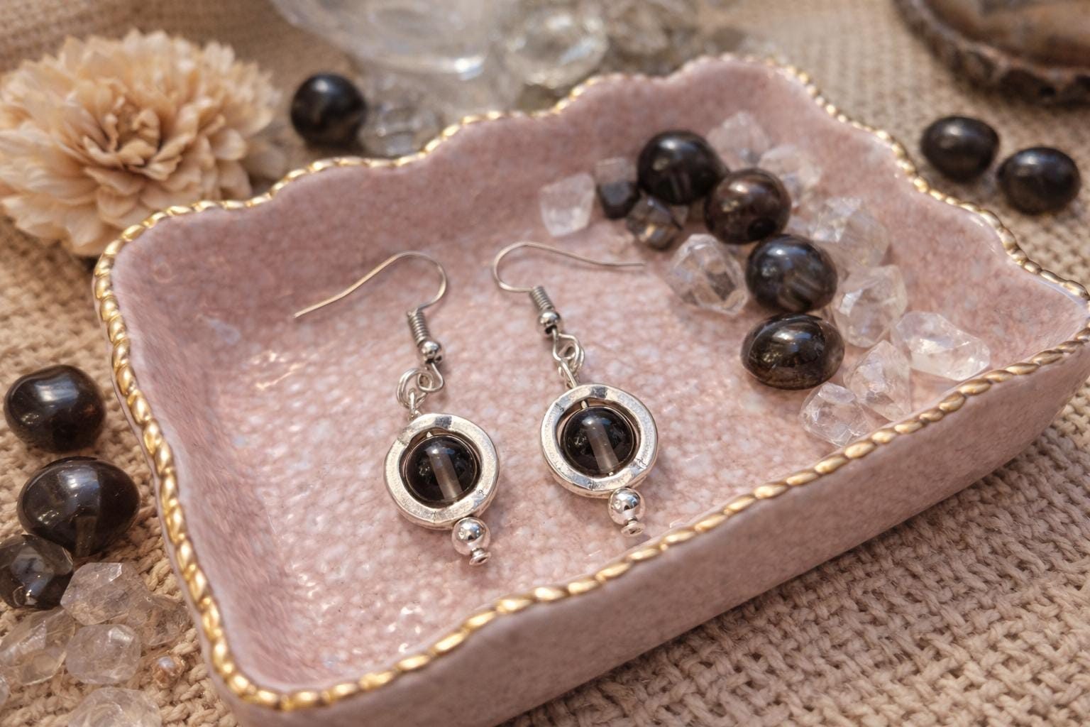 Apache Tear Drop Earrings | 8mm Beads |silver Dangle Earrings | Protective Obsidian Jewelry | Grounding Gift
