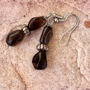 Apache Tear Obsidian Dangle Earrings, Hand Mined Grief Stone, Handmade in Arizona