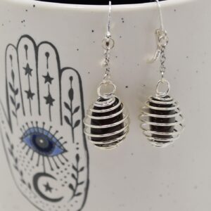 Tumbled Apache Tears Obsidian Earrings: Silver Wire Wrapped