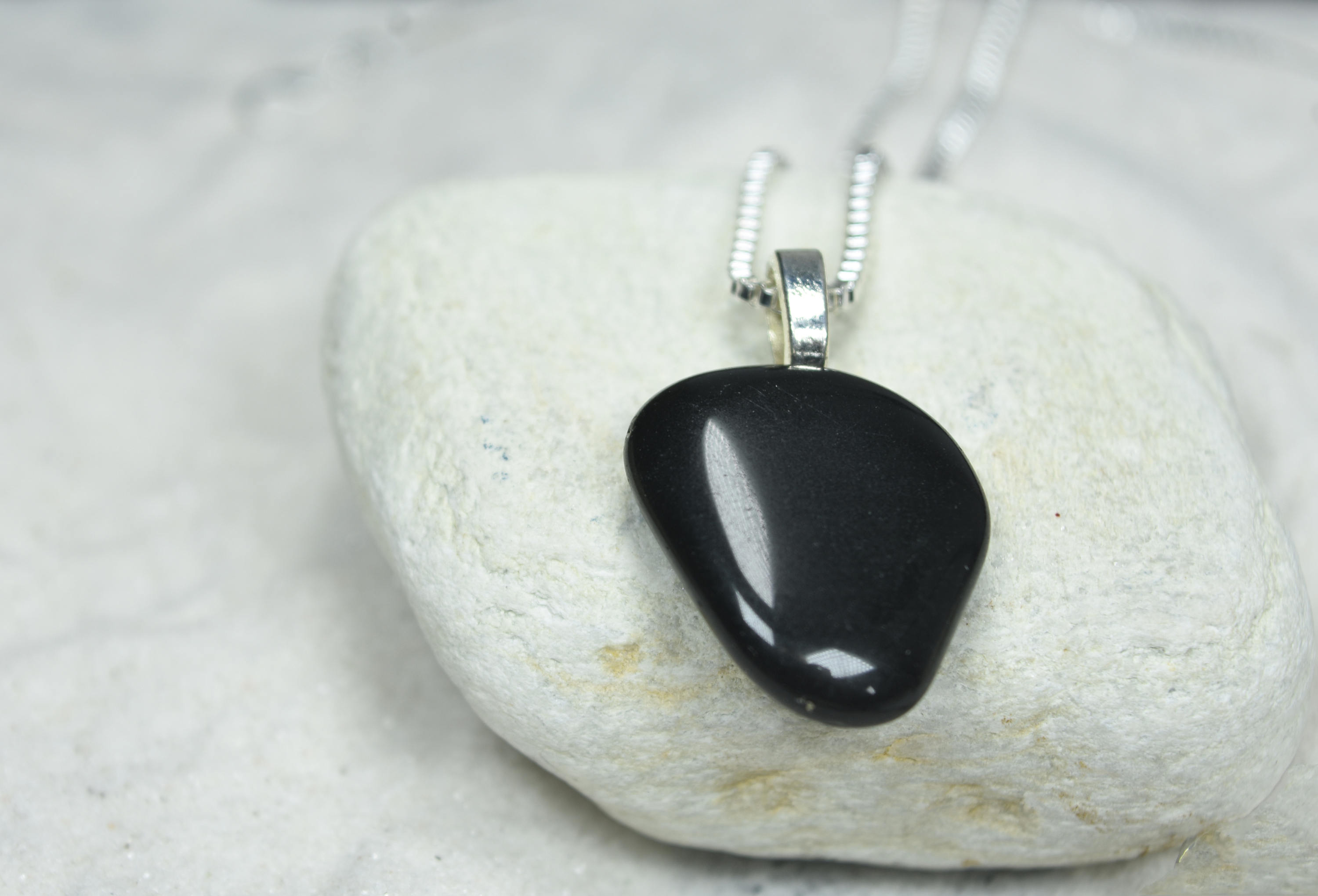 Custom Tumbled Apache Tears Stone Pendant And Necklace - Choose Sterling Silver Chain Or Leather Cord - Quantity Of 1