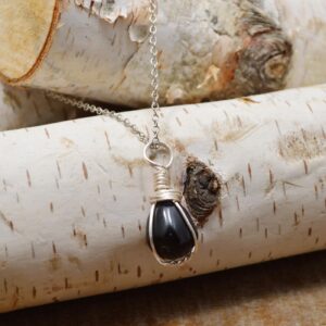 Apache Tear Necklace: Tumbled Obsidian Wire Wrapped Pendant Apache Tear Necklace: Tumbled Obsidian Wire Wrapped Pendant