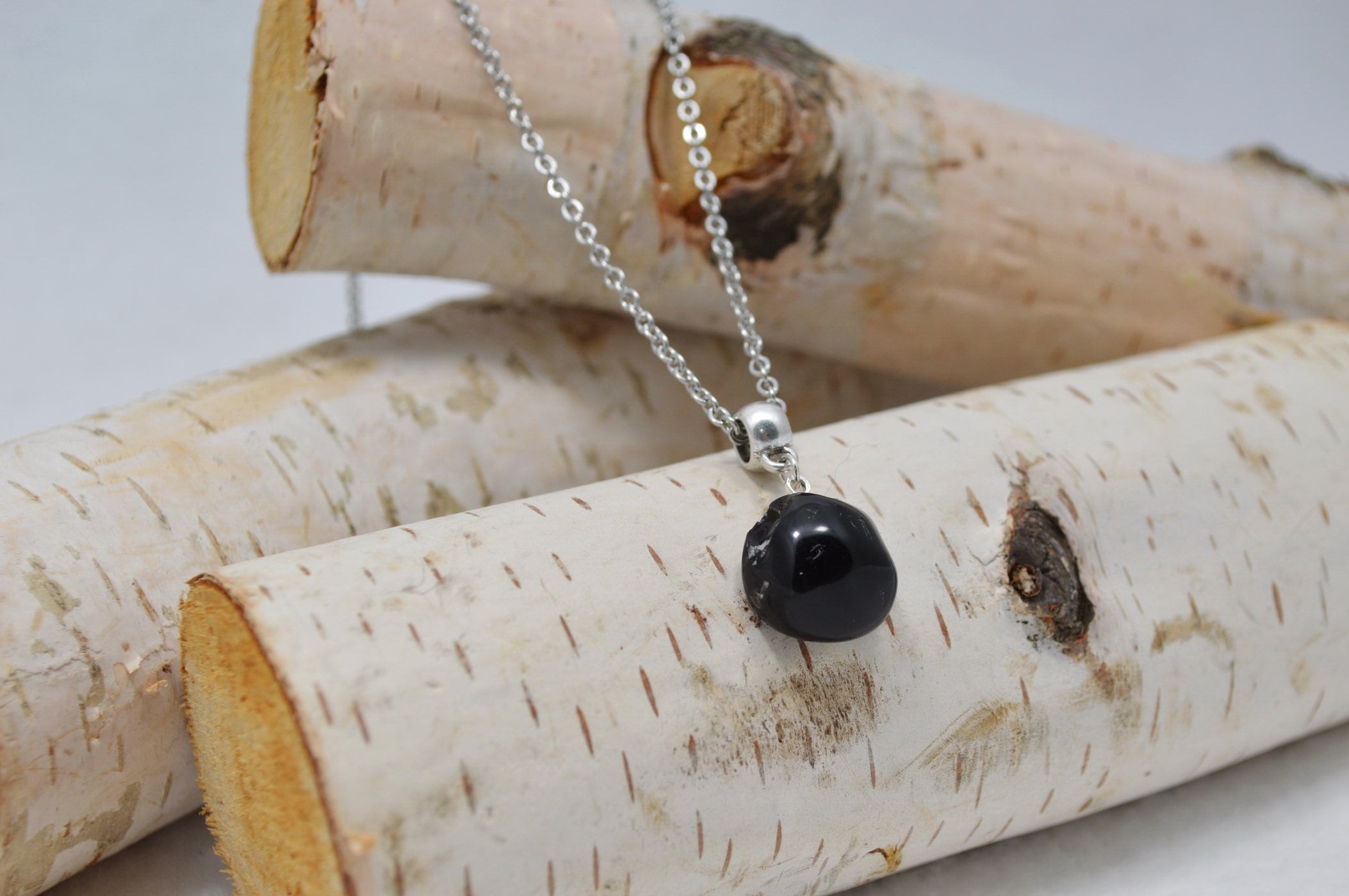 Tumbled Apache Tears Necklace: Black Obsidian Protection Stone
