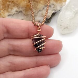 Little Raw Apache Tears Necklace | Grief And Emotional Healing Crystal | Copper Wire Wrapped Pendant | Gift For Grieving