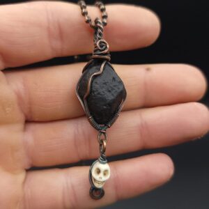 Obsidian Apache Tear Amulet #20, Wire Wrapped Pendant, Copper Necklace, Handmade Jewelry