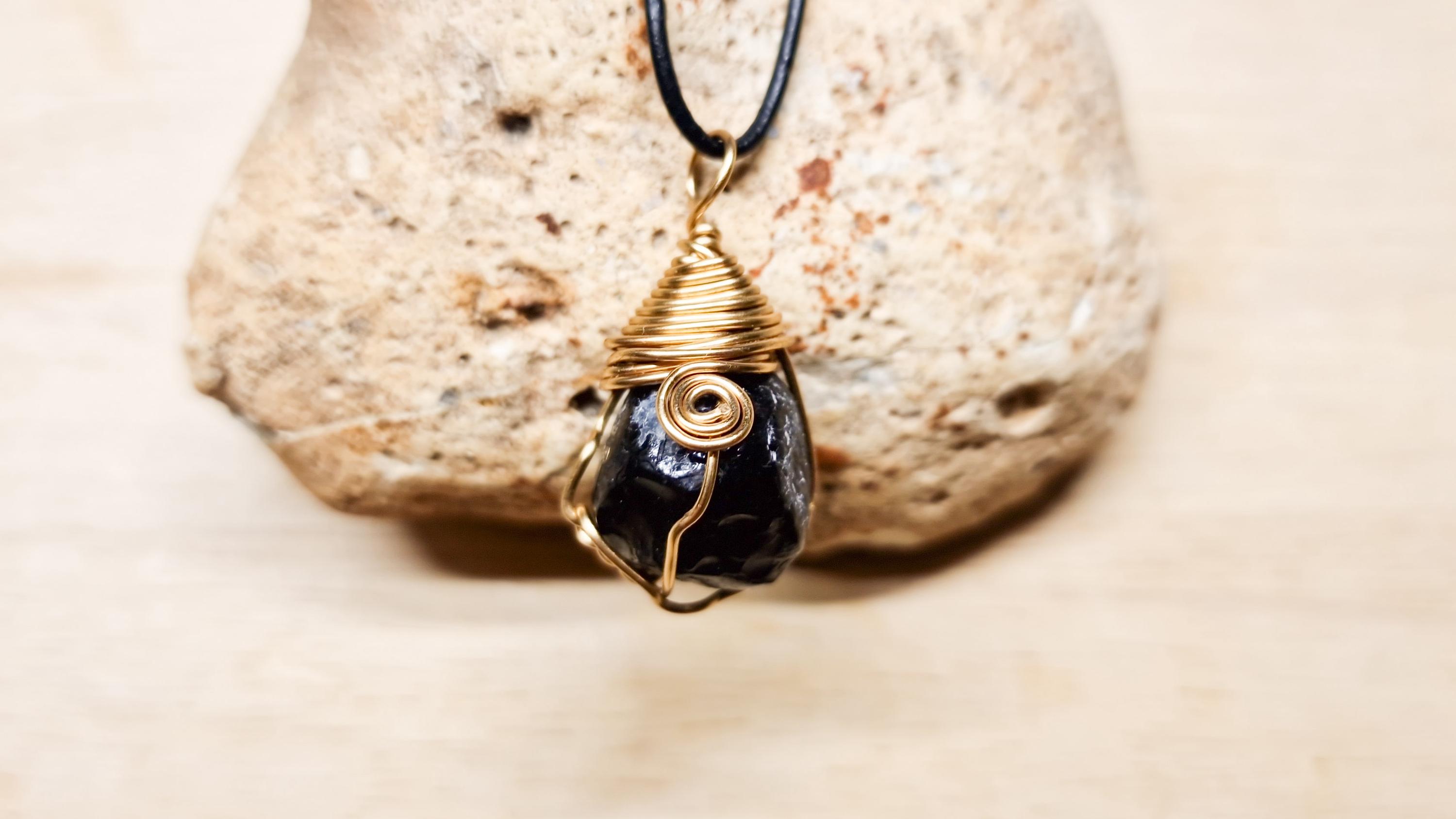 Rare Raw Apache Tear Pendant. Wire Wrap Necklace. Volcanic Black Obsidian Necklace. Unisex Reiki Jewelry Uk