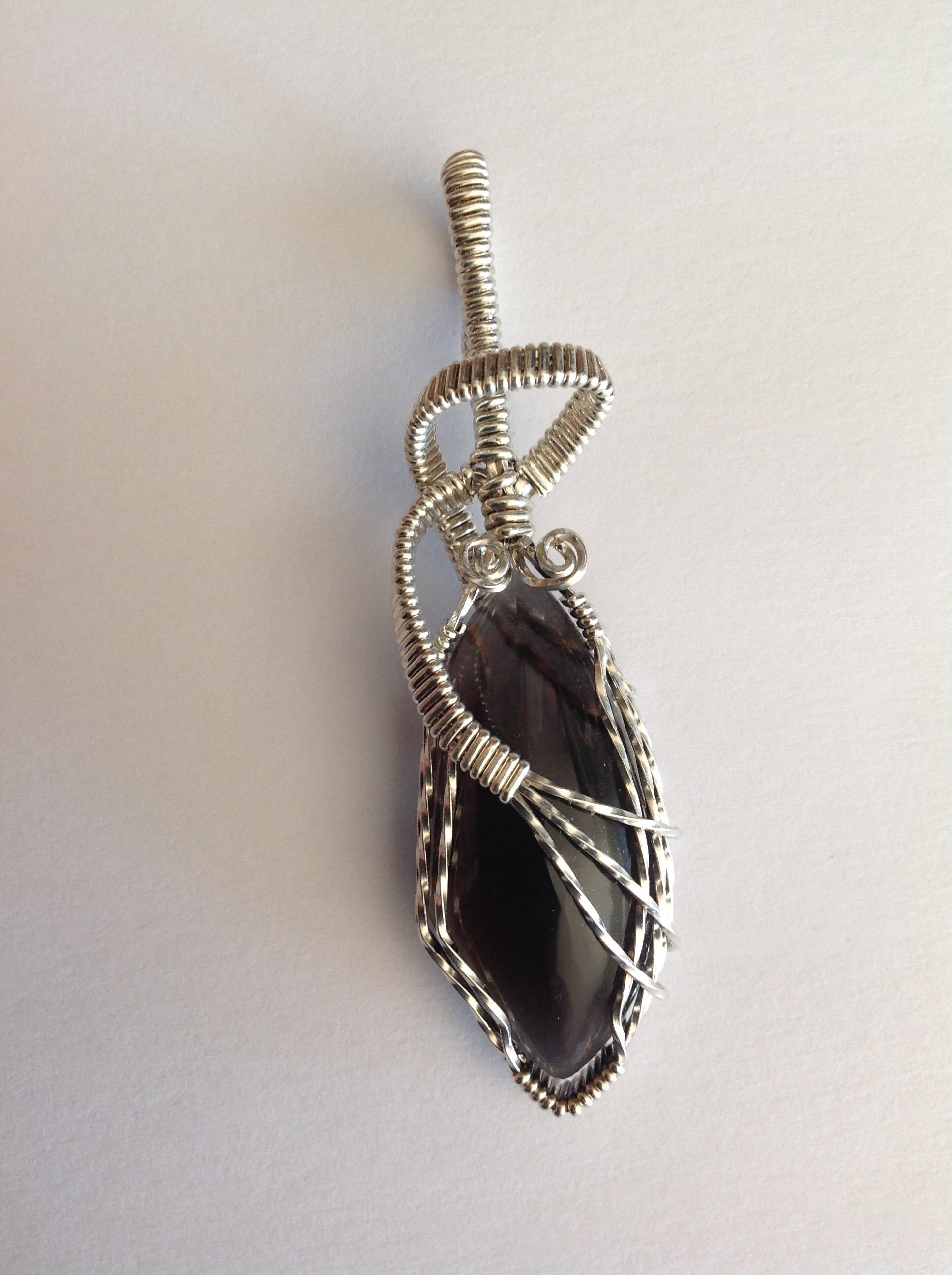 Silver Wire Wrapped Apache Tear Pendant