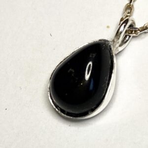 Apache Tears pendant -Solid 925 Sterling Silver - Tiny Teardrop with choice of chain -accept loss, overcome grief -8x6mm pear USA *