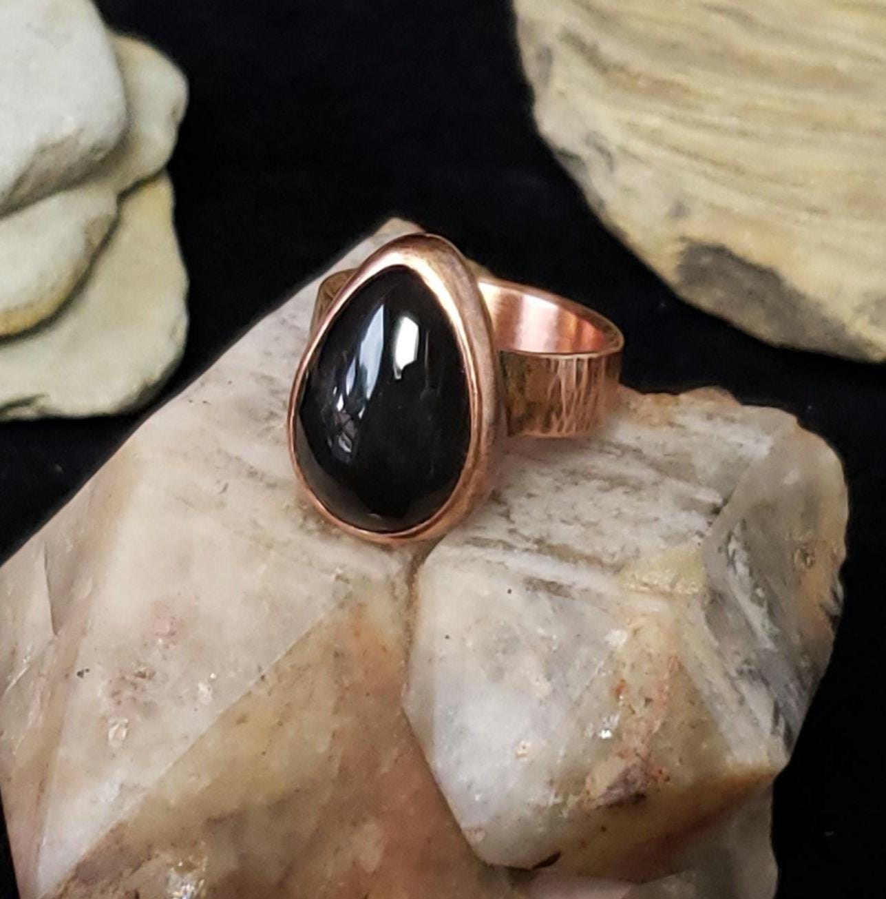 Colorado Apache Tear Obsidian And Forged Copper Statement Ring Colorado Apache Tear Obsidian And Forged Copper Statement Ring