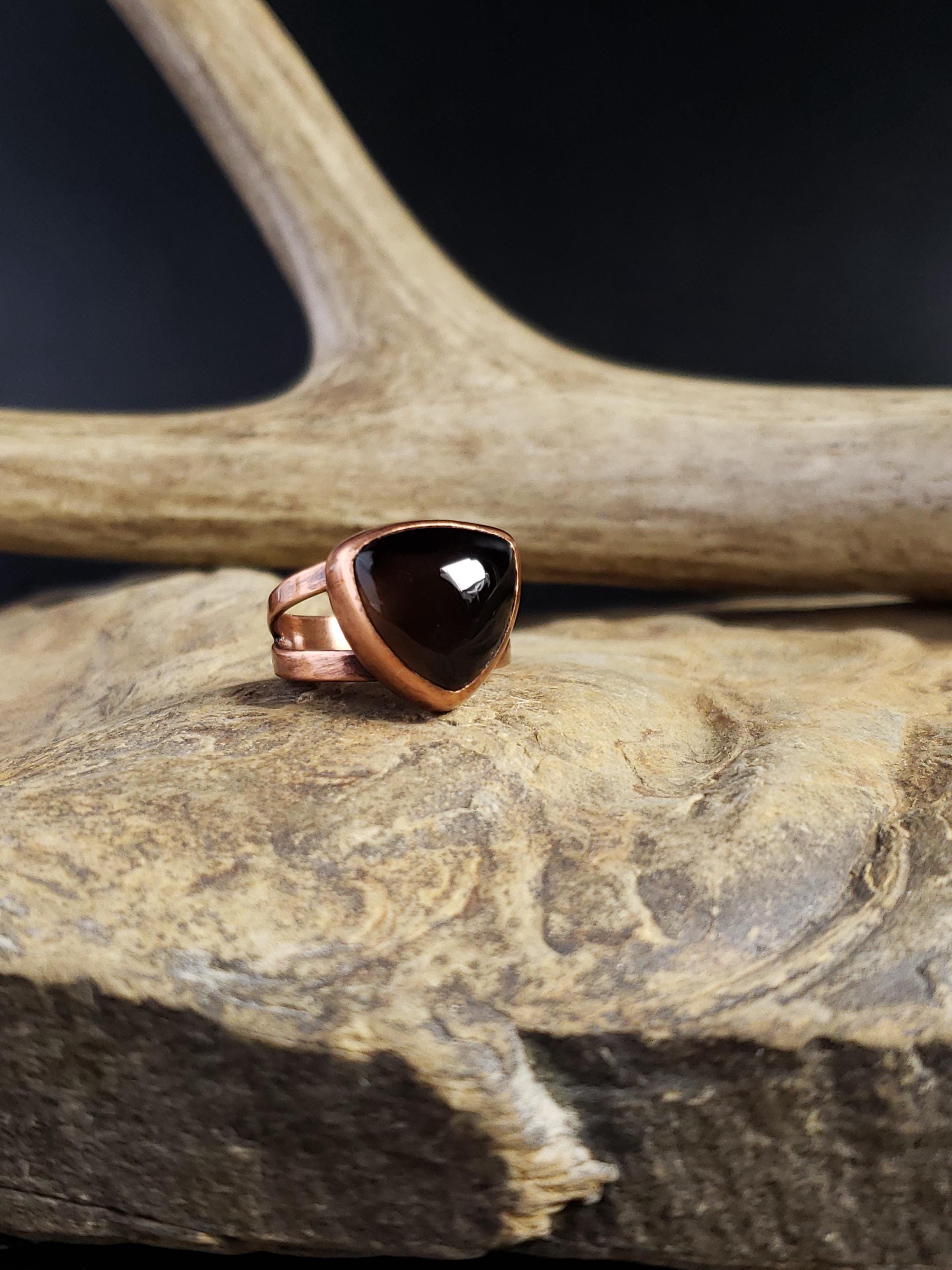 Colorado Apache Tear Obsidian And Forged Copper Ring Colorado Apache Tear Obsidian And Forged Copper Ring