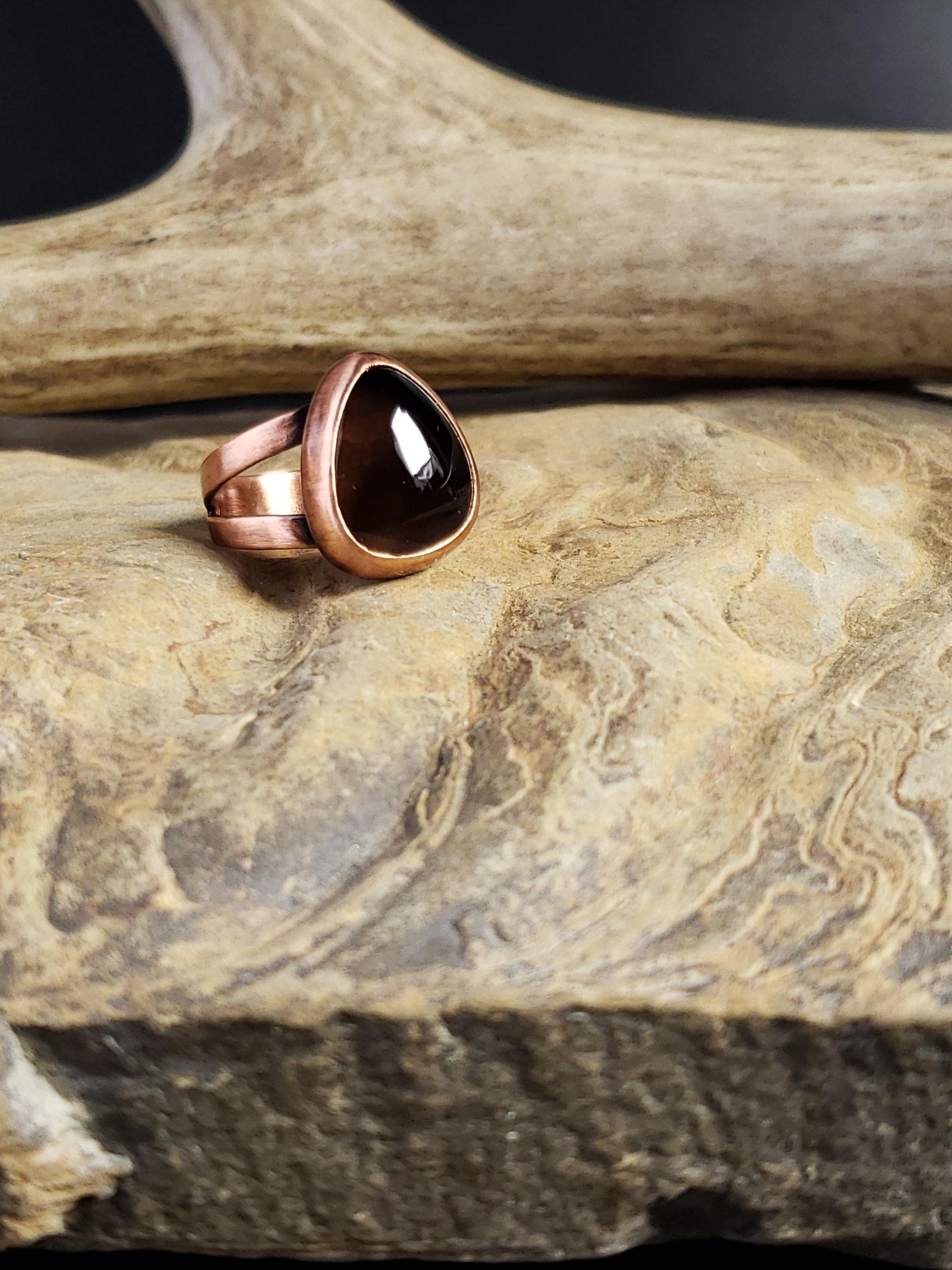 Colorado Apache Tear Obsidian And Forged Copper Ring Colorado Apache Tear Obsidian And Forged Copper Ring