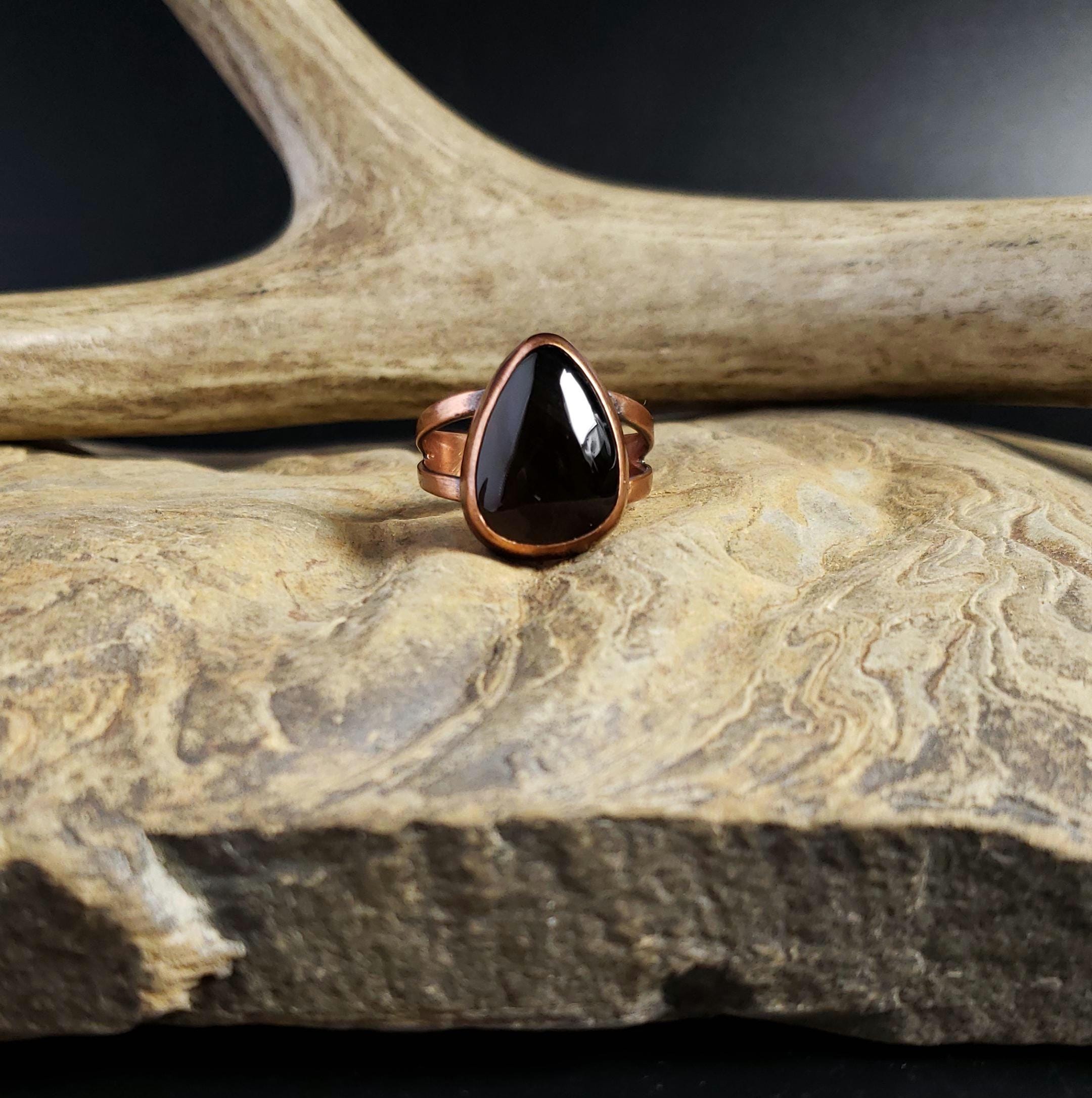 Colorado Apache Tear Obsidian And Forged Copper Ring Colorado Apache Tear Obsidian And Forged Copper Ring