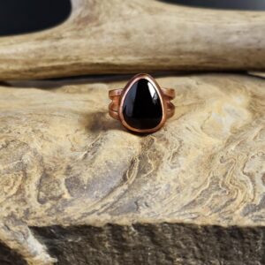 Colorado Apache Tear Obsidian and Forged Copper Ring