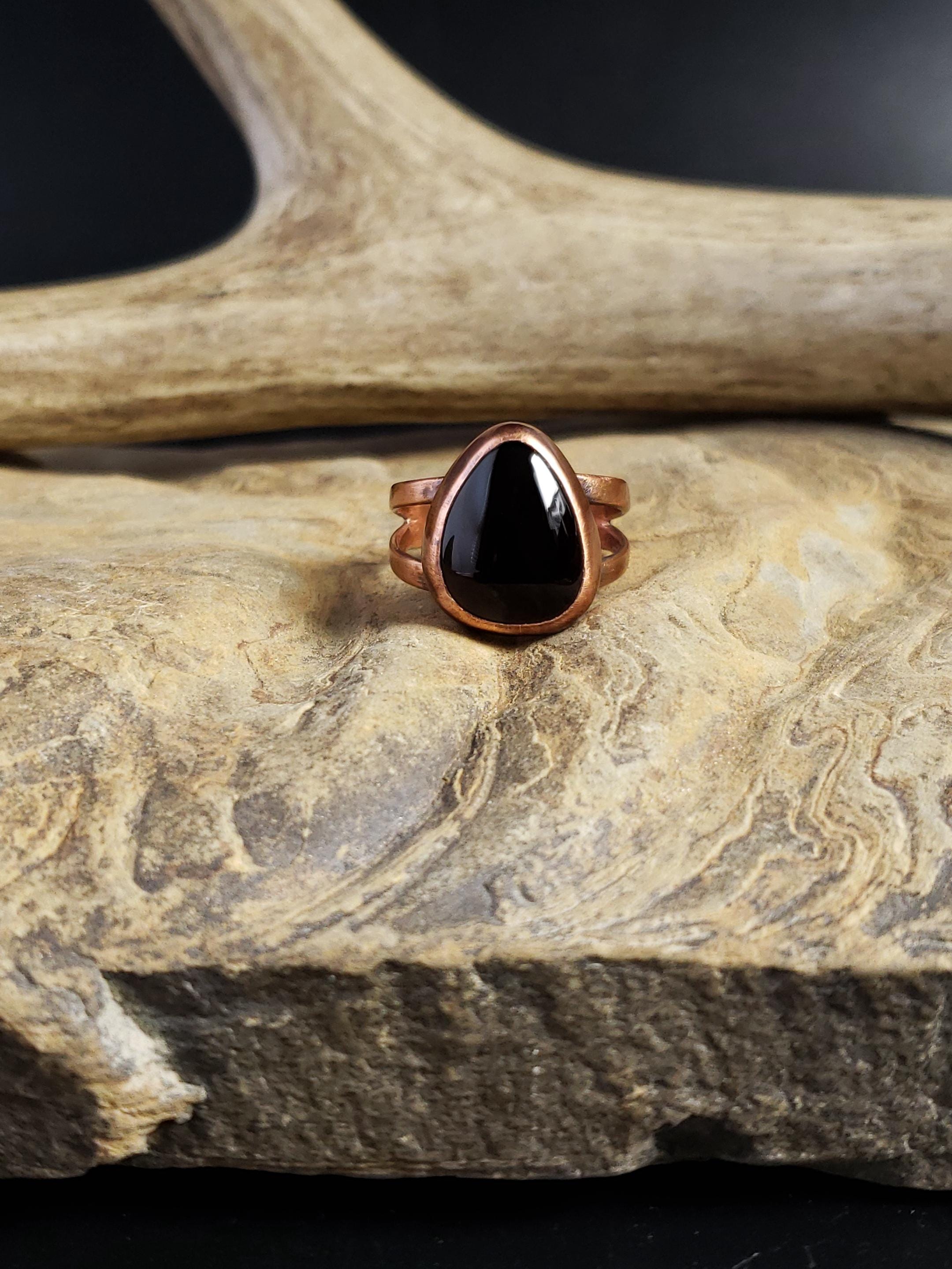 Colorado Apache Tear Obsidian And Forged Copper Ring Colorado Apache Tear Obsidian And Forged Copper Ring