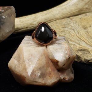 Colorado Apache Tear Obsidian and Forged Copper Ring
