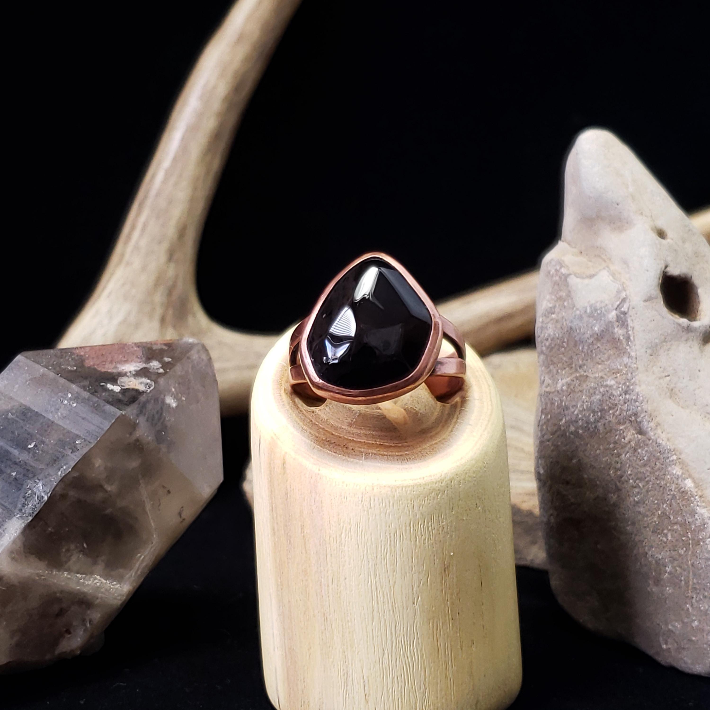 Colorado Apache Tear Obsidian And Forged Copper Ring Colorado Apache Tear Obsidian And Forged Copper Ring