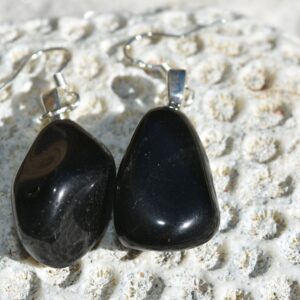 Custom Tumbled Apache Tears Stone Dangling Earrings - 1 Set