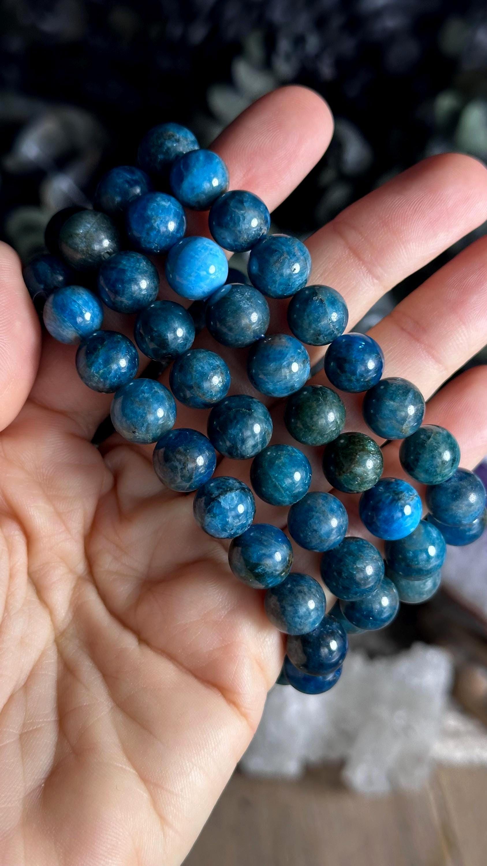 10mm Blue Apatite Crystal Bead Bracelet 10mm Blue Apatite Crystal Bead Bracelet