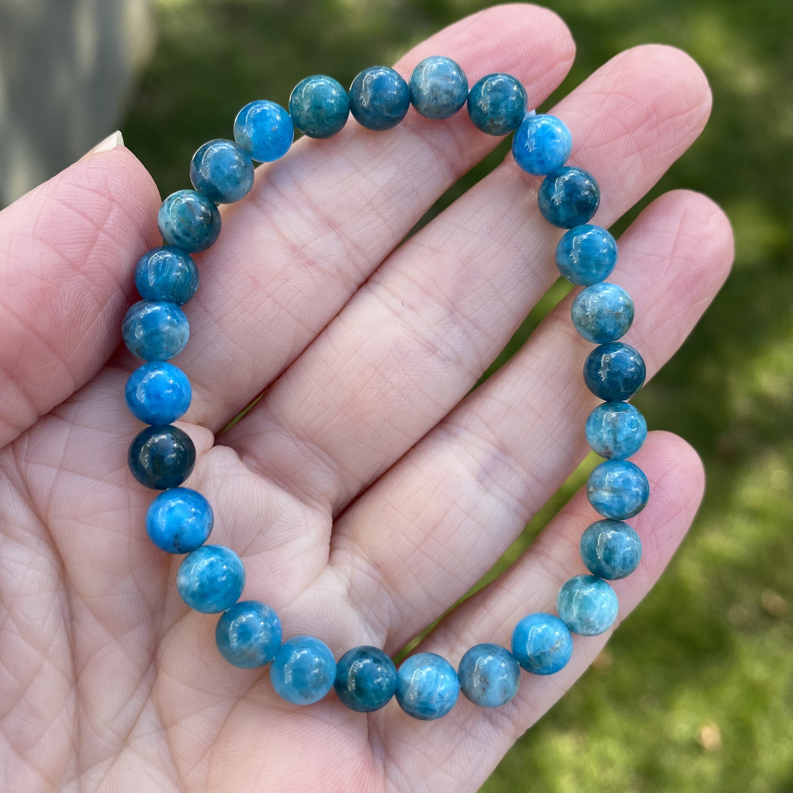 Apatite Bracelet, 6mm Bead, High Quality Teal Stone Bracelet For Abundance, Mental Clarity