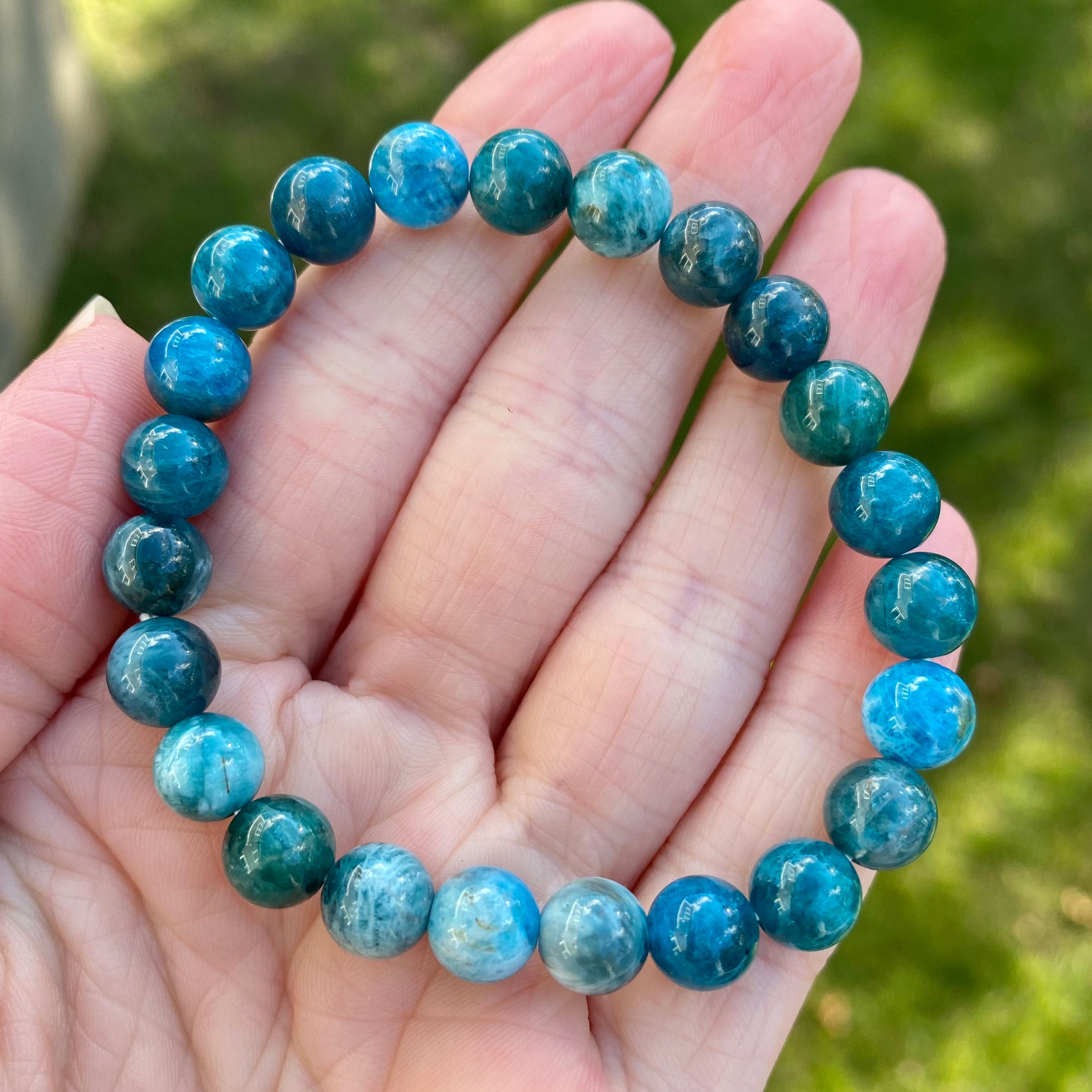 Apatite Bracelet, 8mm Bead, High Quality Teal Stone Bracelet For Abundance, Mental Clarity