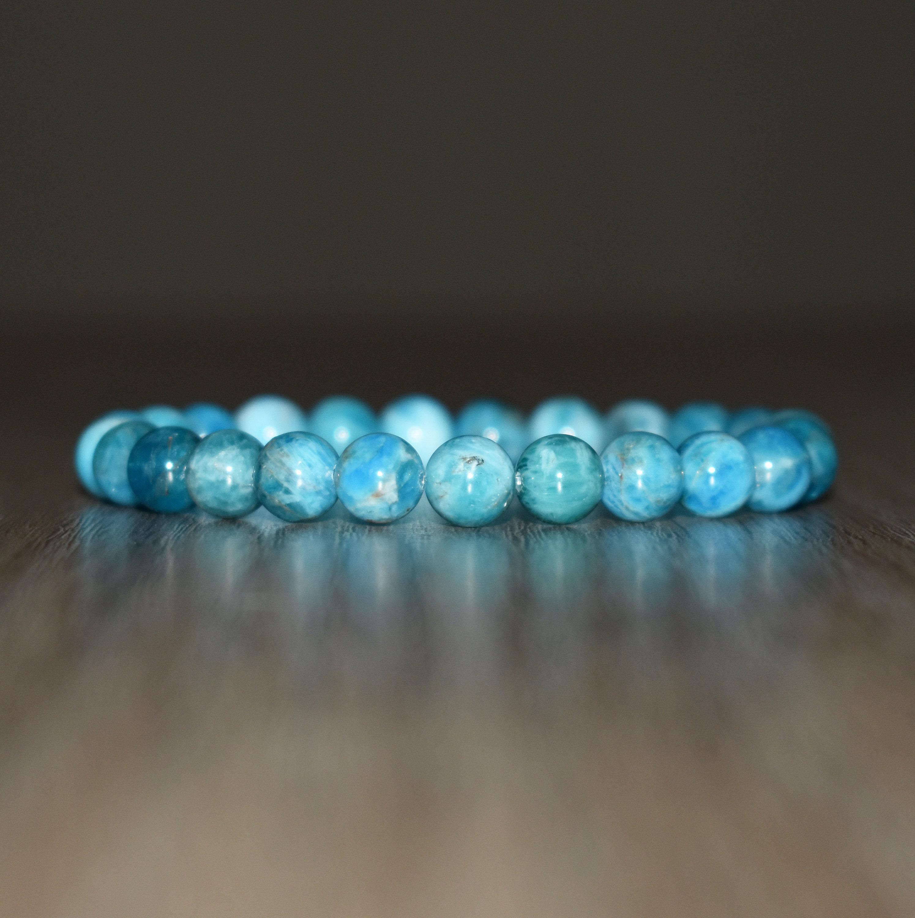 8mm Blue Apatite Bracelet • Manifestation & Communication Crystal Jewelry • Bold Energy Beads